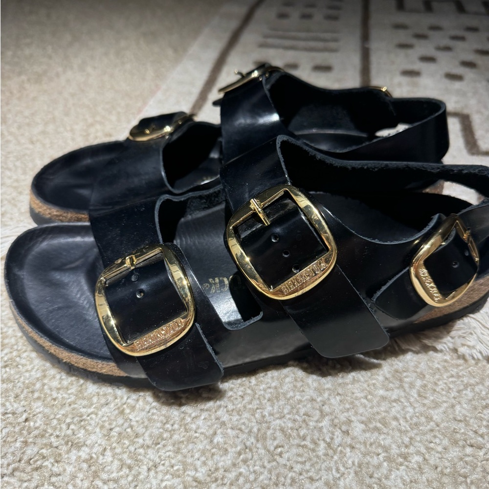 Birkenstock Milano High Shine Big Buckle Black Size 39 (8-8.5)